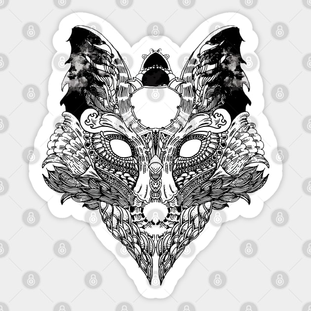 Fox black and white illustration line art design by shoosh Sticker by Shoosh